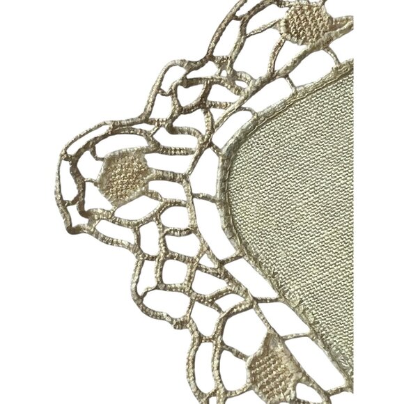 Set Of 10 Pale Yellow Linen & Crochet Doilies 7" X 5.5" Table Decor Wedding - Picture 4 of 13